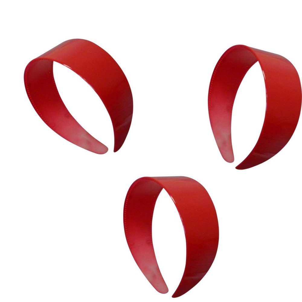 Set of THREE 2 Inch Plastic Headbands with Teeth for Woomen and Girls- Red