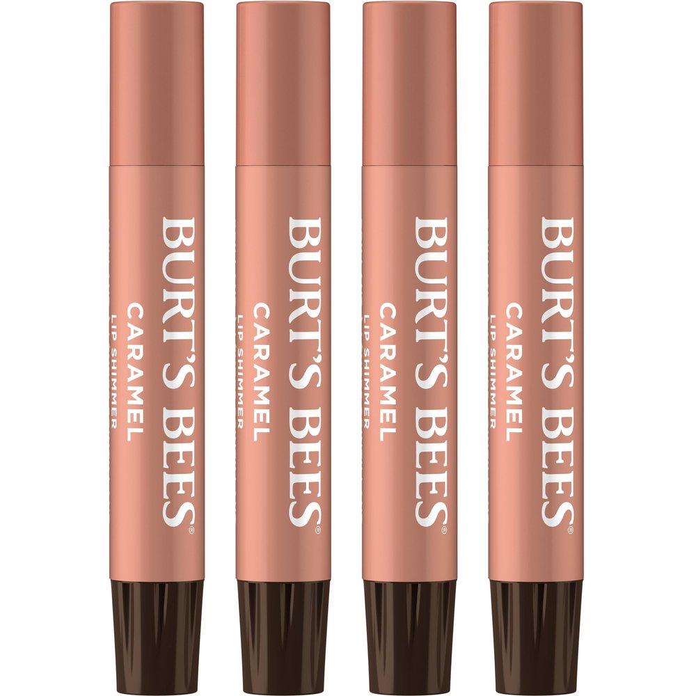 Burt's Bees Shimmer Lip Tint Set, Tinted Lip Balm Stick, Moisturizing for All Day Hydration with Natural Origin Glowy Pigmented Finish & Buildable Color, Caramel (4-Pack)