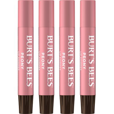 Burt's Bees Shimmer Lip Tint Set, Tinted Lip Balm Stick, Moisturizing for All Day Hydration with Natural Origin Glowy Pigmented Finish & Buildable Color, Peony (4-Pack)