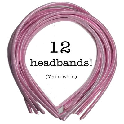 12pc Skinny Satin Headbands - 7mm wide, solid color packs (Light Pink)