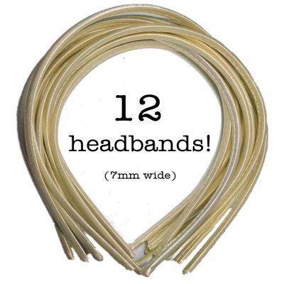 12pc Skinny Satin Headbands - 7mm wide, solid color packs (Light Yellow)