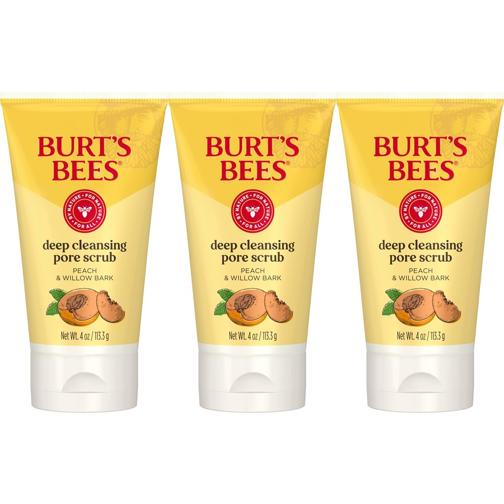 Burt's Bees Deep Cleansing Pore Scrub with Peach and Willow Bark, 4 Ounces, Pack of 3