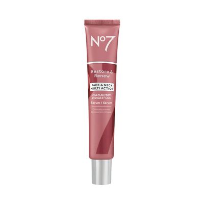 No7 Restore & Renew Multi Action Serum for Face & Neck - Anti Aging Serum for Neck Firming and Tightening - Infused with Hydrating Collagen Peptides & Hyaluronic Acid for Crepey Skin (1.69 Oz)