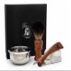 4 Pieces Men's Wooden Shaving Set Includes Pure Black Badger Hair Four Different Style of Hockey Razor (No Blades Included) to Choose, Soap and Bowl Perfect Set for Men view 1