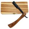 Common Wealth Pure Wood Handle Straight Edge Classic Folding Barber Shaving Razor Vintage Style With Wooden Case Display Box (Black Matte) view 1