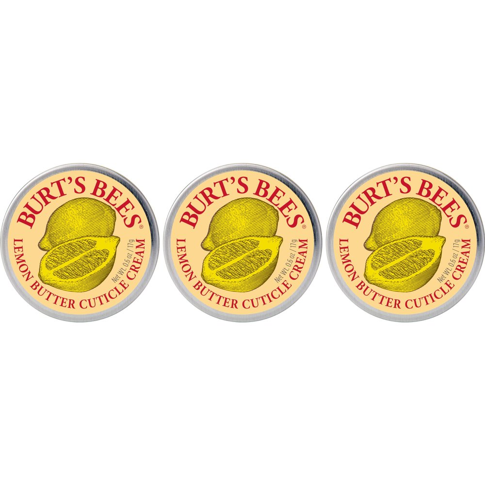 Burts Bees Lemon Butter Cuticle Cream, 100 Percent Natural Origin Hand Cream, 3 Tins, 0.6 oz. Tin