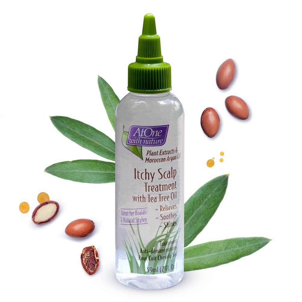 AtOne with Nature Itchy Scalp Treatment with Tea Tree Oil - Cleanses and Soothes, 2 Fl Oz, Infused with Sunflower, Argan, and Almond Oils