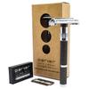 Parker, 96R Graphite Gray Long Handle Butterfly Open Double Edge Safety Razor for Men, 5 Parker Premium Platinum Double Edge Razor Blades Included view 1