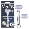 Gillette Venus Deluxe Smooth Platinum Razors for Women, 1 Venus Razor, 2 Razor Blade Refills, Metal Handle with Anti-Slip Grip view 1