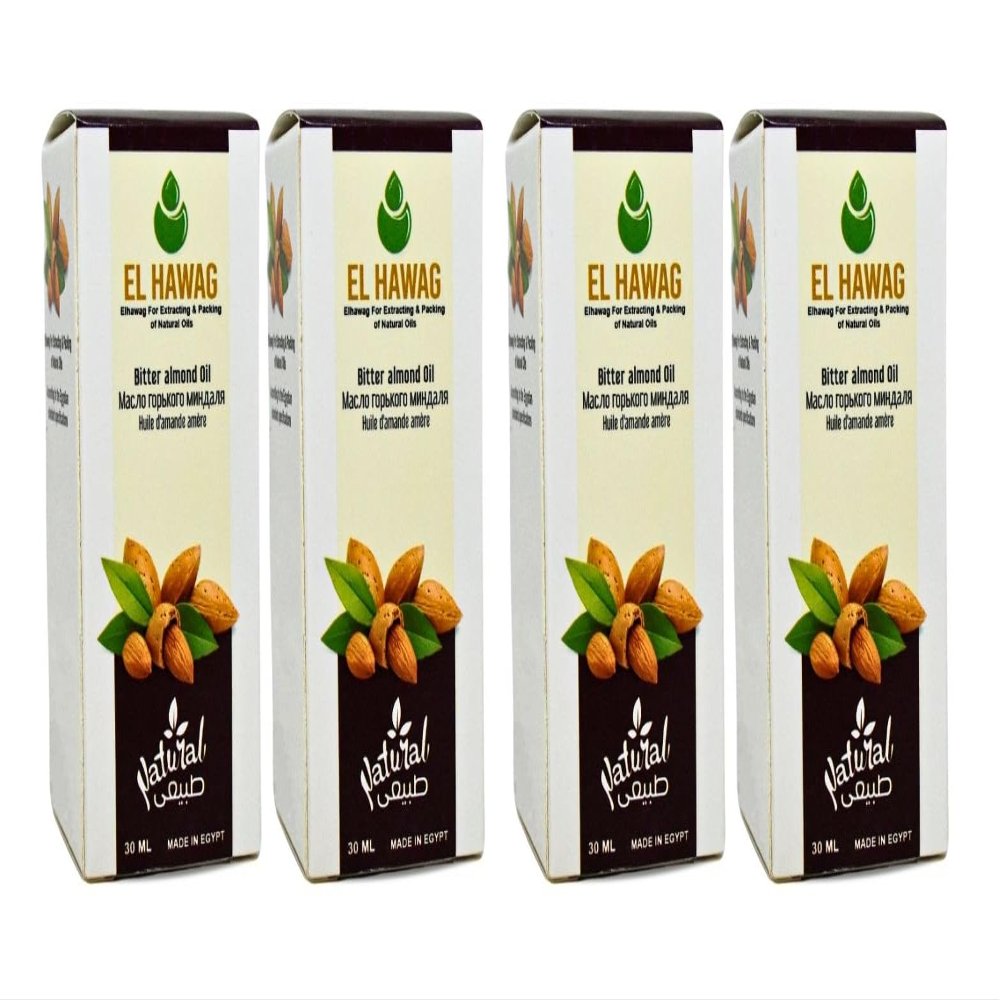 Bitter Almond Oil Natural Undiluted Pure For Hair Skin Care Skincare Facial Body & Cold Pressed Premium No Additives Kosher Halal (4 Pack = 4.05 oz / 120 ml)