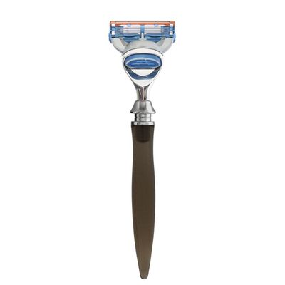 eShave 5-blades razor smoke for men with long ergonomic handle and pivoting head, lubricating strip and precision trimmer- blade fit the most famous commercial multi blade cartridge.