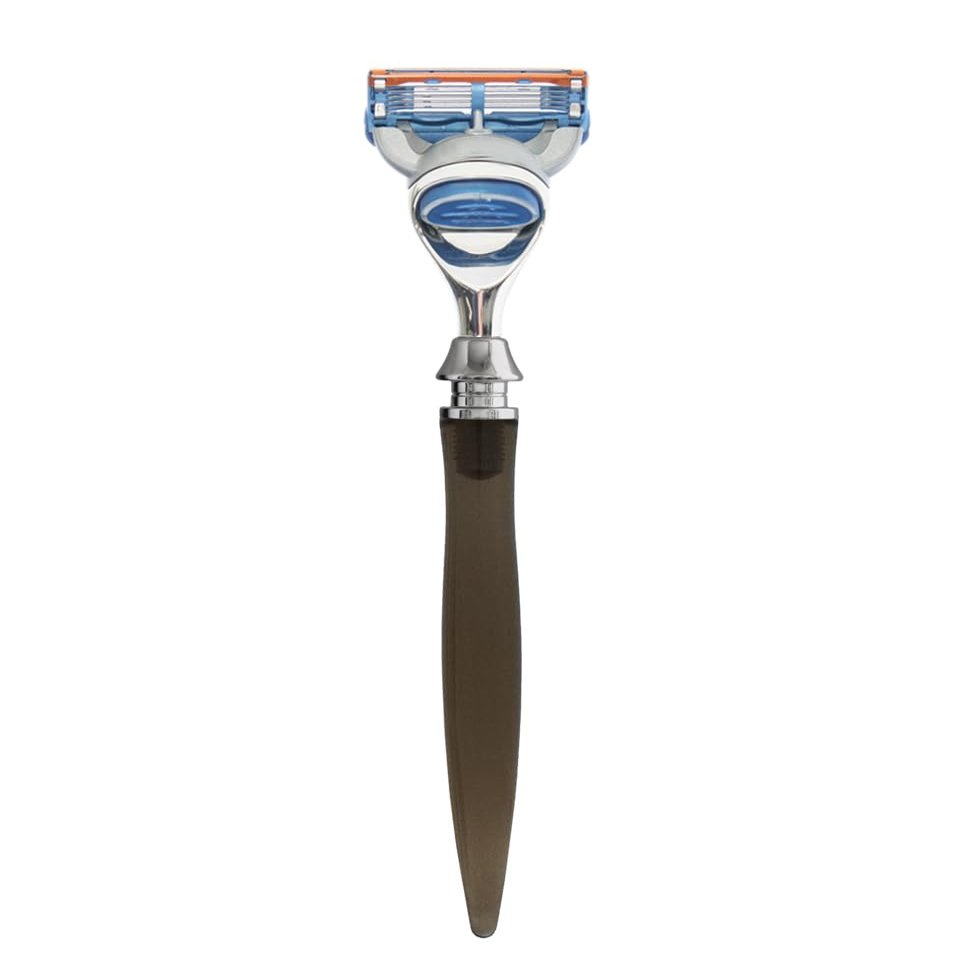 eShave 5-blades razor smoke for men with long ergonomic handle and pivoting head, lubricating strip and precision trimmer- blade fit the most famous commercial multi blade cartridge.