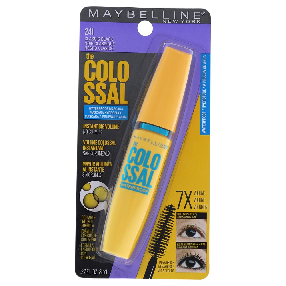 Maybelline Volum' Express The Colossal Waterproof Mascara, Volumizing, Thickening, Clump-Free Make Up Formula, Classic Black, 1 Count