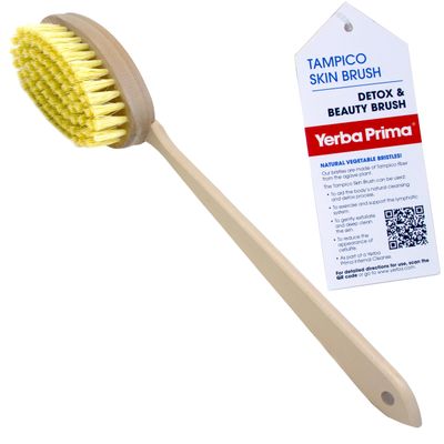 Yerba Prima Tampico Skin Brush for Exfoliation, Dry Brushing, and Blood Circulation with Natural Fiber Bristles and an All-Natural Maple Wood Handle - 1 Brush