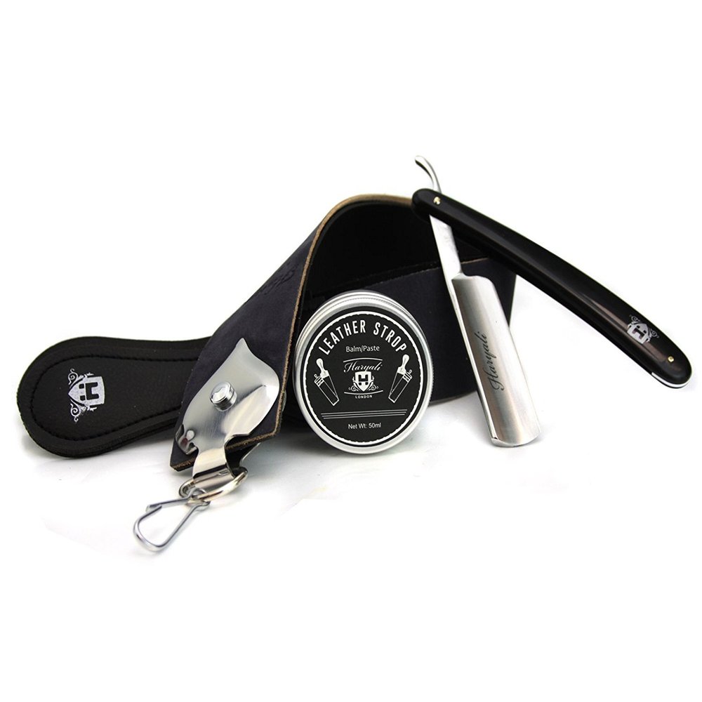 Professional Barber Shaving Set Leather Strop with Paste & Straight Cut Razor.Perfect Set for Beginners.