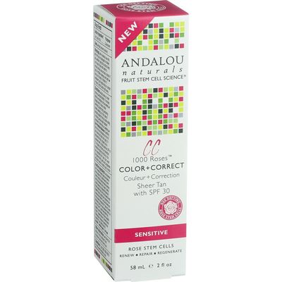 Andalou Naturals Color plus Correct - Sheer Tan with SPF 30 With Rose Stem Cells - 2 oz/58 ML - Complements most skin tones Comfortable for everyday