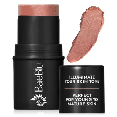 BaeBlu - Organic Blush Tube, Sangria - 100% Natural Vegan Cream Blush Sticks, Multi-Use Bronzer, & Highlighter for Lips, Cheeks & Eyes, Buildable Shimmer, Gluten-Free, Paraben-Free, Made in USA