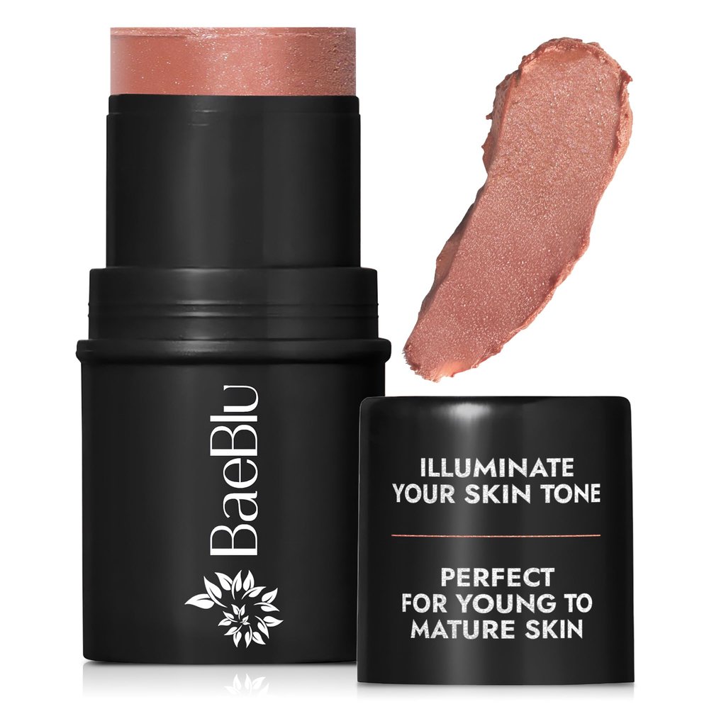BaeBlu - Organic Blush Tube, Sangria - 100% Natural Vegan Cream Blush Sticks, Multi-Use Bronzer, & Highlighter for Lips, Cheeks & Eyes, Buildable Shimmer, Gluten-Free, Paraben-Free, Made in USA