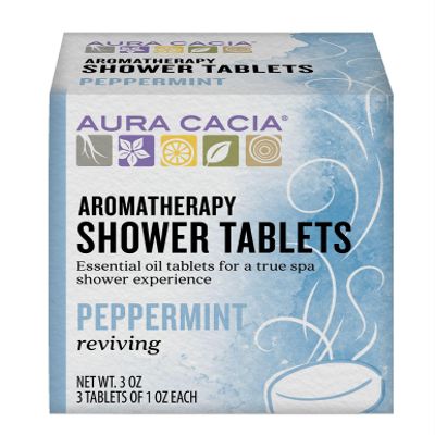 Aura Cacia Peppermint Shower Tablets - Reviving Aromatherapy Steamers with Pure Essential Oils - Energizing Morning Shower Experience | 3 Ounce (Pack of 3)