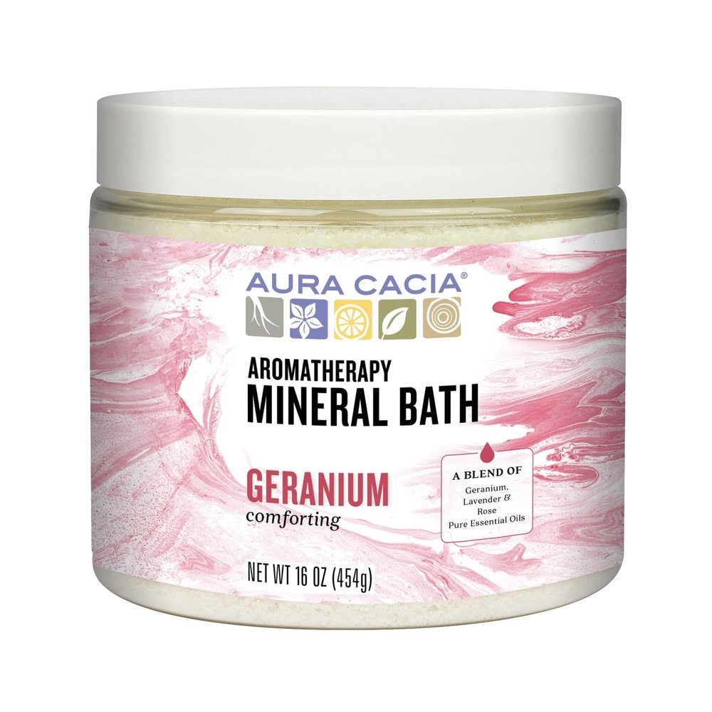 Aura Cacia Aromatherapy Mineral Bath, Comforting Geranium, 16 Ounce jar (Pack of 2)