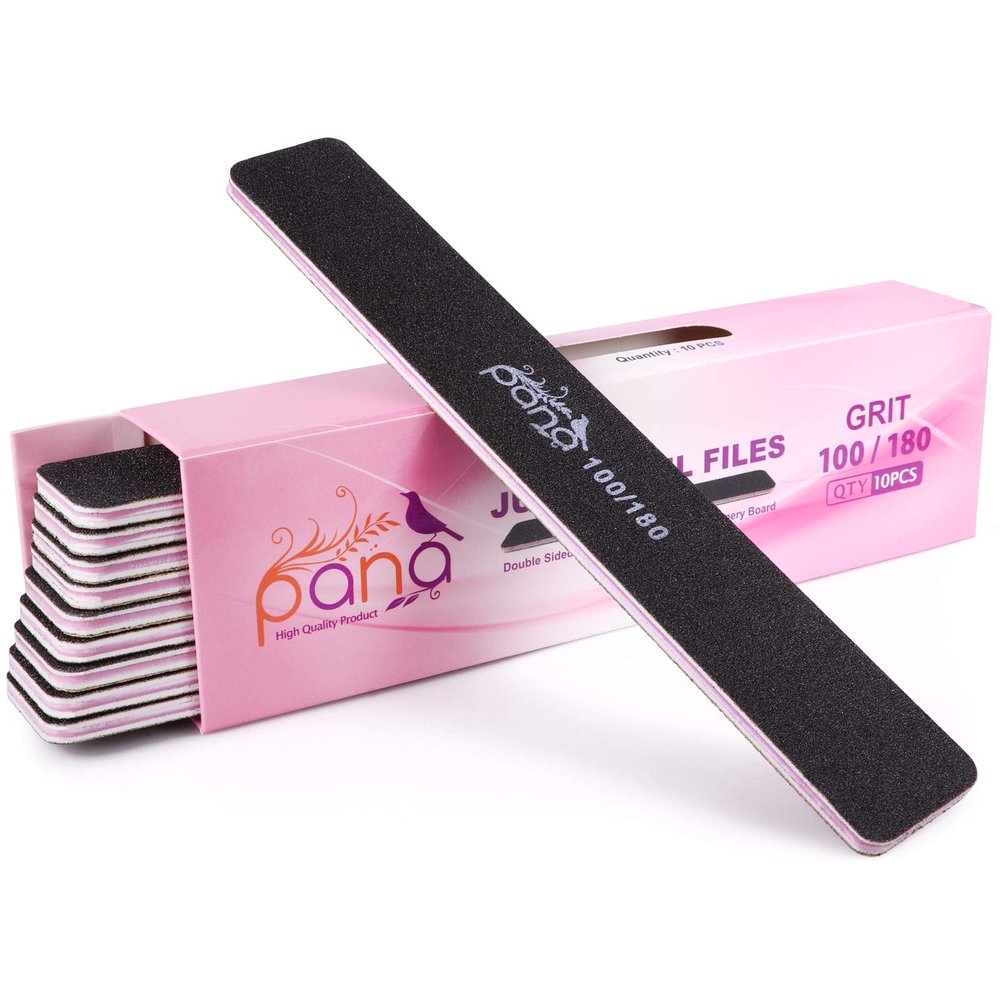 10pcs - PANA Jumbo Double-Sided Emery Nail File for Manicure, Pedicure, Natural, and Acrylic Nails - Black (Grit 100/180)