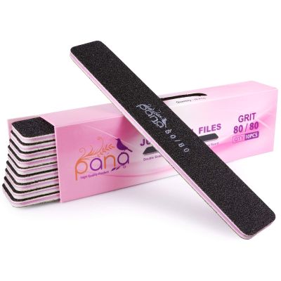 PANA USA 10 pcs Professional Nail Files Buffers Jumbo Size Double Sided Emery Board Washable - for Acrylic Manicure Pedicure Tools Home and Professional 10 Pieces Pack - Color: Black, Grit 80/80