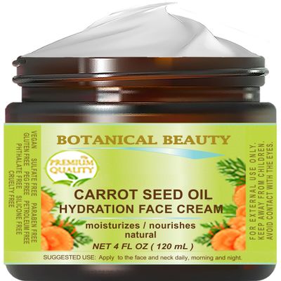Botanical Beauty CARROT SEED OIL HYDRATION FACE CREAM for NORMAL, DRY, SENSITIVE SKIN. Protection Against DRYNESS. 4 Fl. oz - 120 ml.