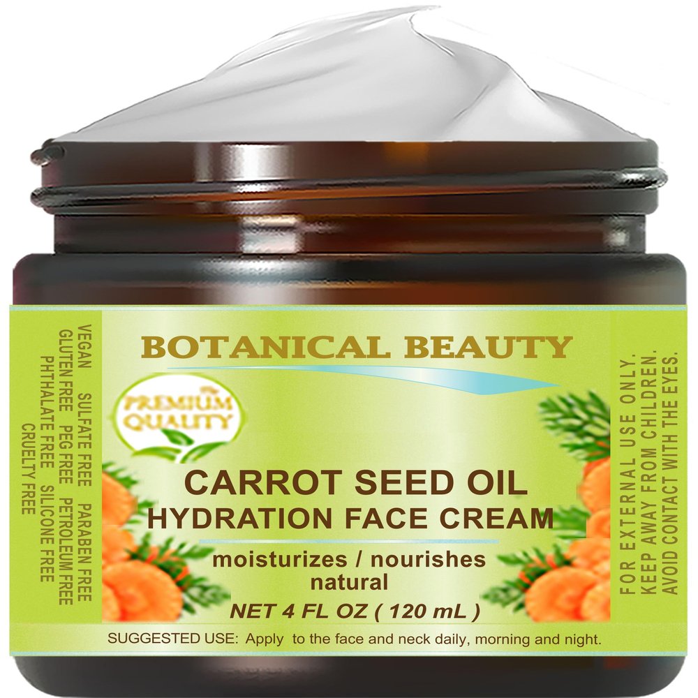 Botanical Beauty CARROT SEED OIL HYDRATION FACE CREAM for NORMAL, DRY, SENSITIVE SKIN. Protection Against DRYNESS. 4 Fl. oz - 120 ml.