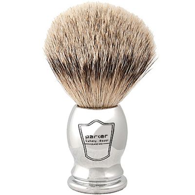 Parker 100% SILVERTIP Badger Shaving Brush Chrome Handle & Stand Premium 3-Band Badger Bristles for Smooth, Luxurious Lather