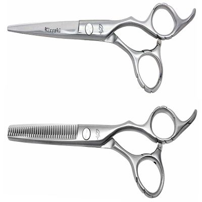 Kissaki Hair Scissors Satin Finished Futasuji 6.0 inches Hair Cutting Shears and Ishizuki 32 tooth Thinning Scissors Matching Set Combo