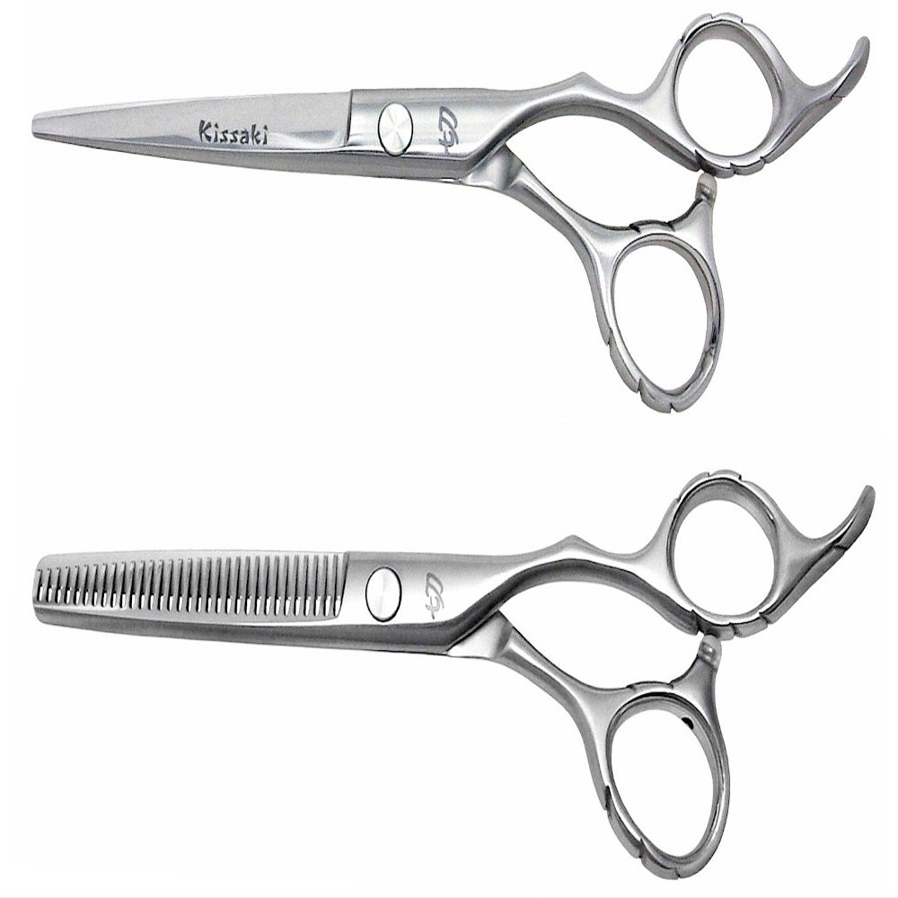 Kissaki Hair Scissors Satin Finished Futasuji 6.0 inches Hair Cutting Shears and Ishizuki 32 tooth Thinning Scissors Matching Set Combo