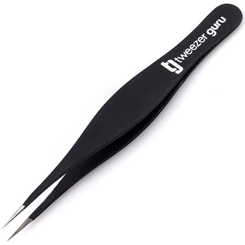 Pointed Tweezers - Sharp Precision Needle Nose Tip, Best Tweezers for Eyebrows and Ingrown Hair, Surgical Pointed for Blackheads & Splinters (Black)