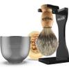 Anbbas Pure Badger Hair Shaving Brush Solid Manchurian Ash Wood Handle,Black Broken-Resistant Acrylic Shaving Stand,Stainless Steel Shaving Bowl Dia 3.2 inch and Goat Milk Soap 100g 4IN1 Set for Men view 1