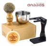 Anbbas Pure Badger Hair Shaving Brush Solid Manchurian Ash Wood Handle,Black Broken-Resistant Acrylic Shaving Stand,Stainless Steel Shaving Bowl Dia 3.2 inch and Goat Milk Soap 100g 4IN1 Set for Men view 2