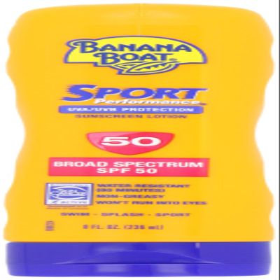 Banana Boat Sunscreen Sport Performance Broad Spectrum Sun Care Sunscreen Lotion - SPF 50, 8 Fl Oz (Pack of 2)