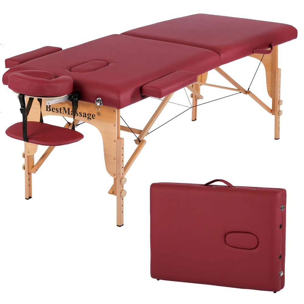 BestMassage Massage Bed Portable Massage Table 28 inch Wide Lash Bed Height Adjustable PU Leather 2 Folding with Oxford Bag for Spa Footmassage Facial CareSpa Tattoo