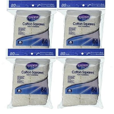 Amoray pure cotton square for Baby Care And Makeup Care and An Essential for Any Household, 4 pack of 80 count total 320 count
