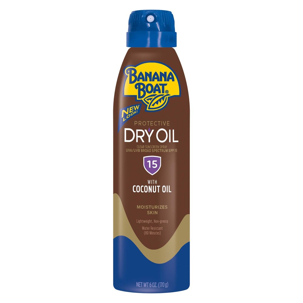 Banana Boat Protective Tanning Dry Oil Clear Spray Sunscreen SPF 15, 6oz, Tanning Sunscreen Spray, Banana Boat Dry Oil SPF 15, SPF Tanning Oil, Dry Tanning Oil Spray, Oxybenzone Free Sunscreen, 6oz