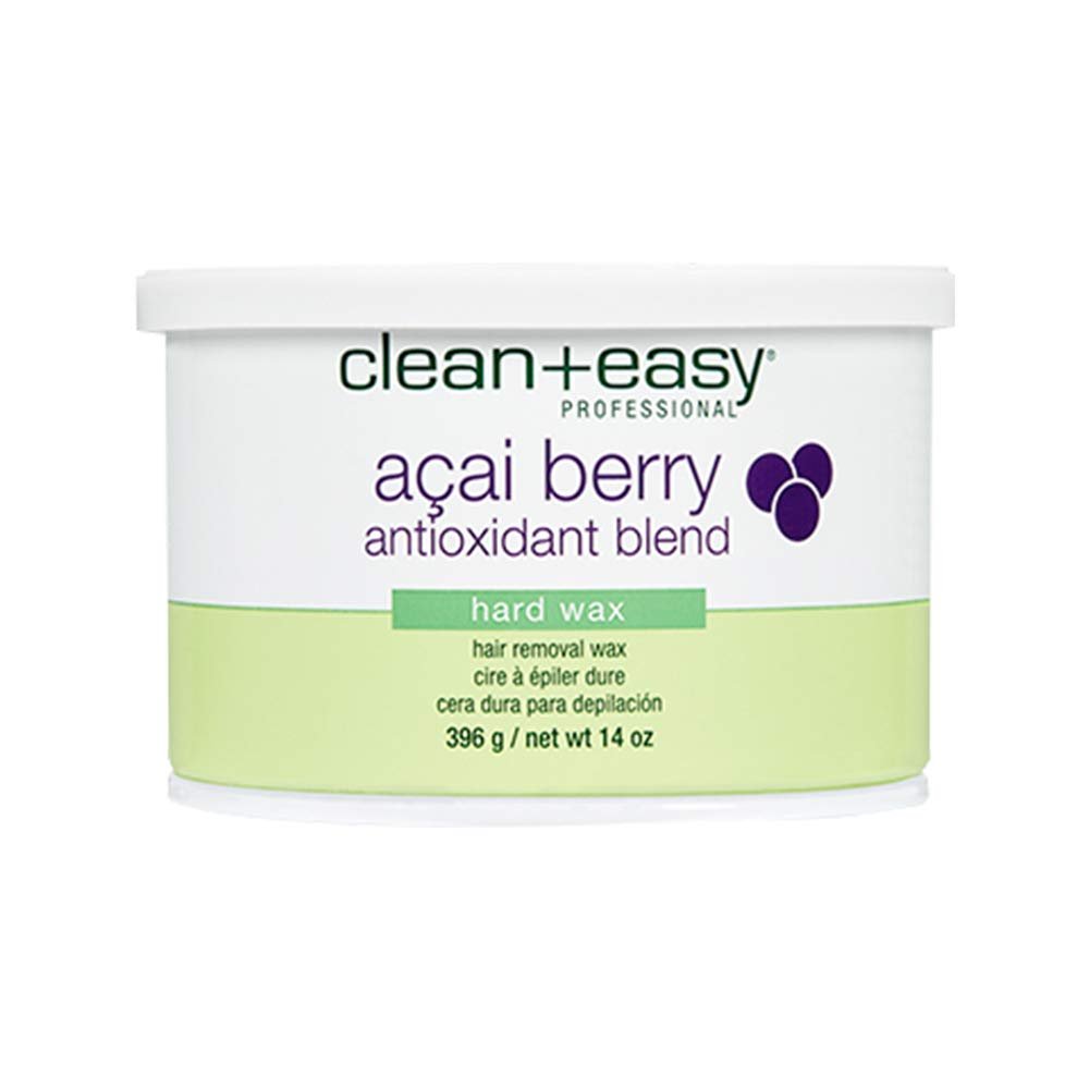 Clean + Easy Acai Berry Hard Wax for Hair Removal  Non-Strip, Depilatory Wax for Painless Full Body, Face, Bikini Brazilian Waxing, Removes Fine to Coarse Hair, 14 oz