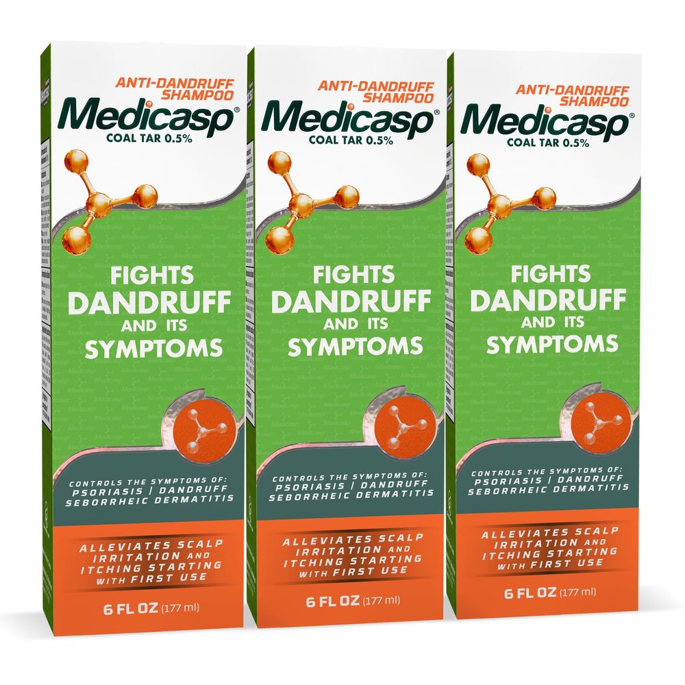 Medicasp Coal Tar Anti-Dandruff Shampoo, Alleviates Symptoms from 1st Wash, Treats Psoriasis, Seborrheic Dermatitis & Itchy Dry Scalp, Fights the Root Cause of Dandruff, Flakes Shampoo, 6 fl oz-3 Pack