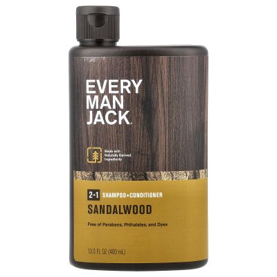 Every Man Jack Daily Shampoo+Conditioner for All hair types, Sandalwood, 13.5 Fluid Ounce