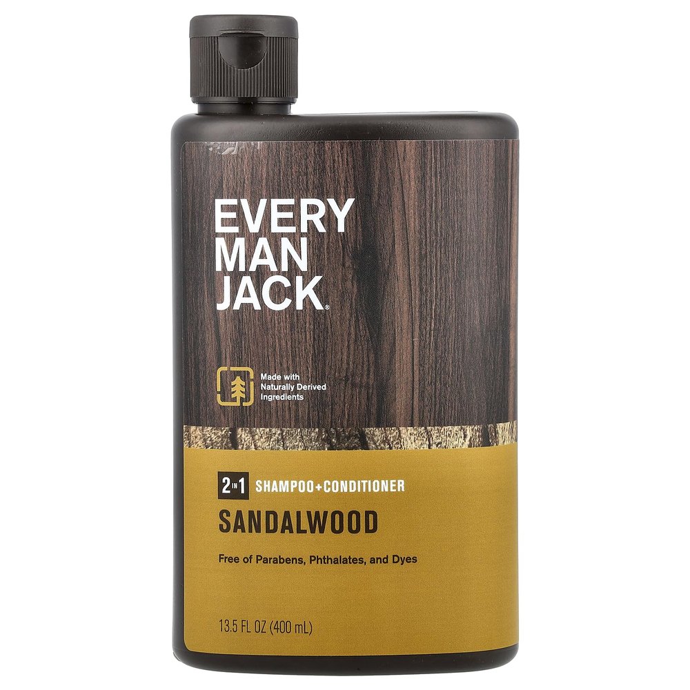 Every Man Jack Daily Shampoo+Conditioner for All hair types, Sandalwood, 13.5 Fluid Ounce