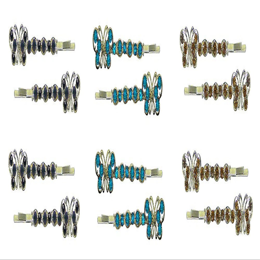 12 Piece Set - 6 Pairs - Bella Butterfly Hairpins U86200-2774-D
