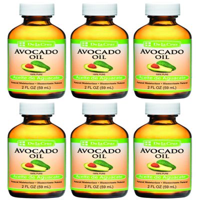 De La Cruz Avocado Oil - Expeller Pressed Pure 100% Avocado Oil for Hair and Body - Lightweight Body Oil for Dry Skin - 2 FL OZ (6 Bottles)