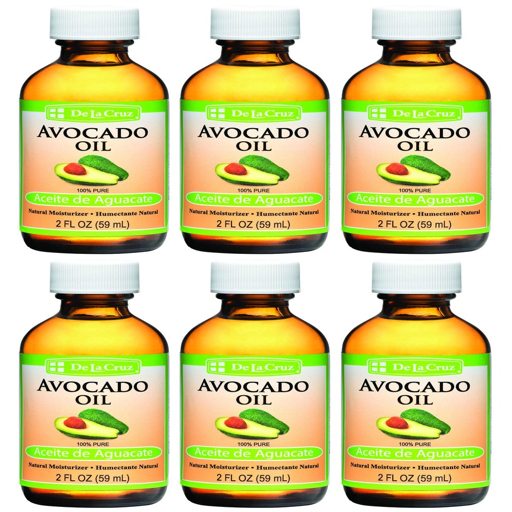De La Cruz Avocado Oil - Expeller Pressed Pure 100% Avocado Oil for Hair and Body - Lightweight Body Oil for Dry Skin - 2 FL OZ (6 Bottles)
