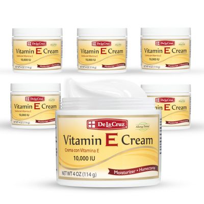 De La Cruz Vitamin E Cream Moisturizer for Face and Neck - Moisturizing Skin Care for All Skin Types - Made in USA - 4 OZ. (6 Pack)