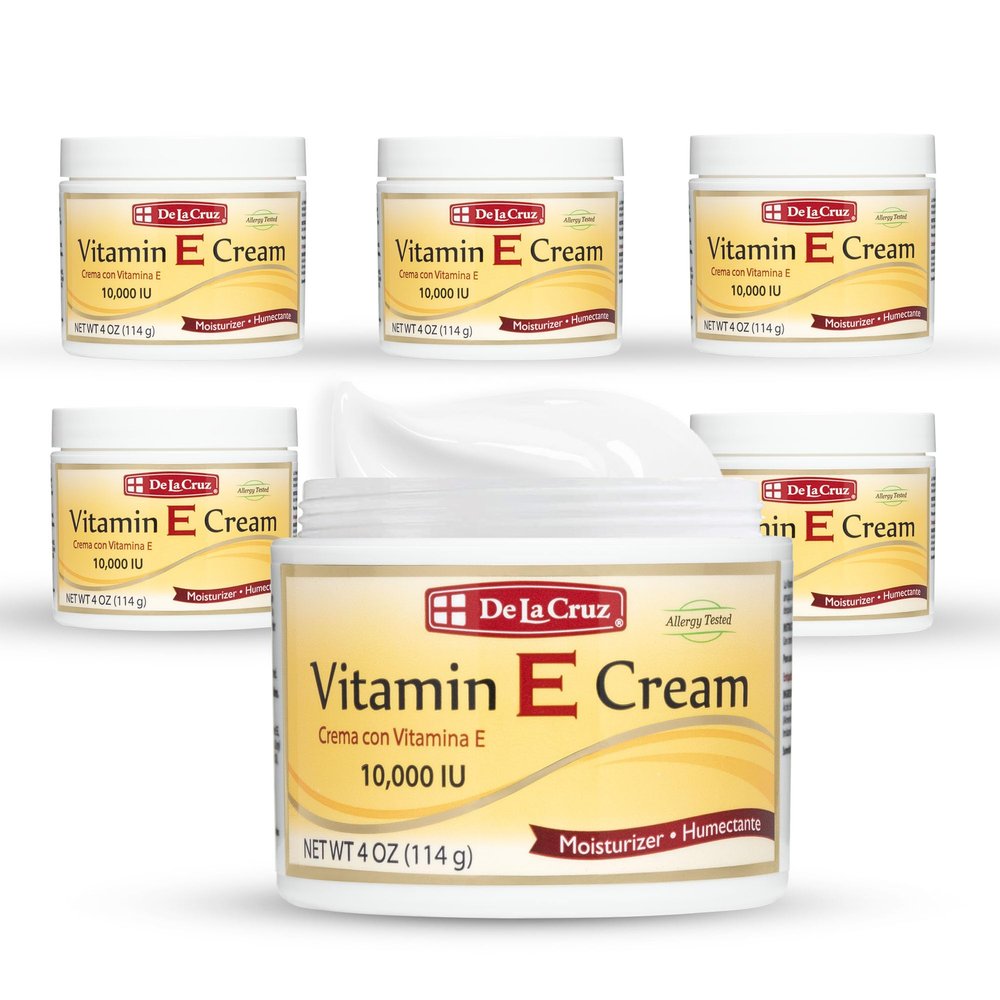 De La Cruz Vitamin E Cream Moisturizer for Face and Neck - Moisturizing Skin Care for All Skin Types - Made in USA - 4 OZ. (6 Pack)