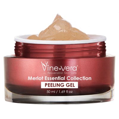 Vine Vera Merlot Facial Peeling Gel - Face and Body Scrub - Exfoliating Gel for Dry, Sensitive, Mature Skin - Face Peel with Resveratrol - 1.69 Fl Oz