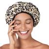 Betty Dain Reusable Nylon Bath & Shower Cap, Reversible Oversized Waterproof Shower Caps Large Designed for all Hair Lengths w Terry Lining & Elastic Band Stretch Hem Hair Hat - Socialite Safari Spots view 1