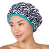 Reusable Shower & Bath Cap & Lined, Oversized Waterproof Shower Caps Large Designed for all Hair Lengths with PEVA Lining & Elastic Band Stretch Hem Hair Hat - Fashionista Sassy Stripes view 2